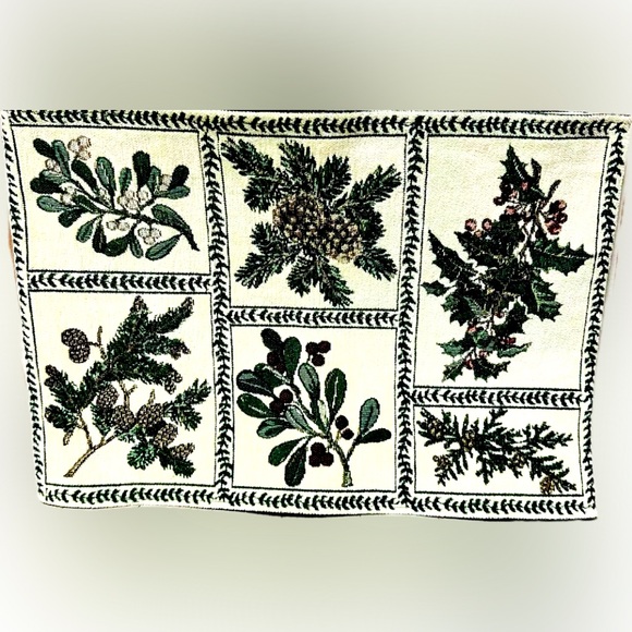 Christmas Tapestry Table Runner Winter Pattern. Mistletoe, Holly Berries - Picture 3 of 9